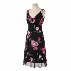 Nine & Company Black Floral Midi Dress – Size 6